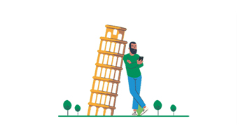 pisa tower illustration with a leaning man