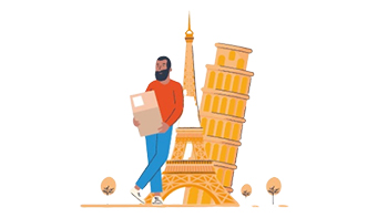 Man leaning on Eiffel tower illustration