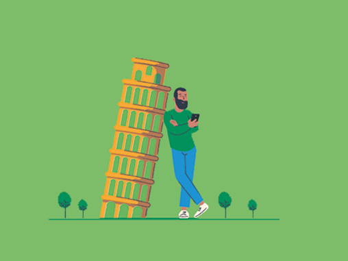 Man leaning on Pisa illustration