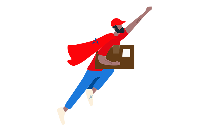 Flying postie illustration