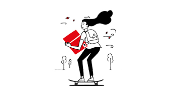 skating woman with boxes illustration