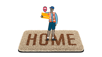 Postie on doormat illustration