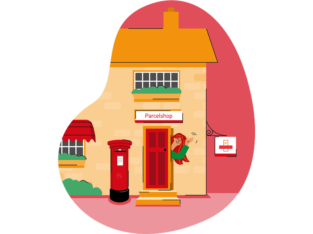 woman waving from a shop illustration