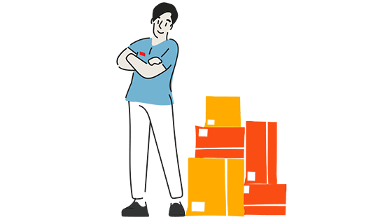 Man with boxes orange yellow illustration